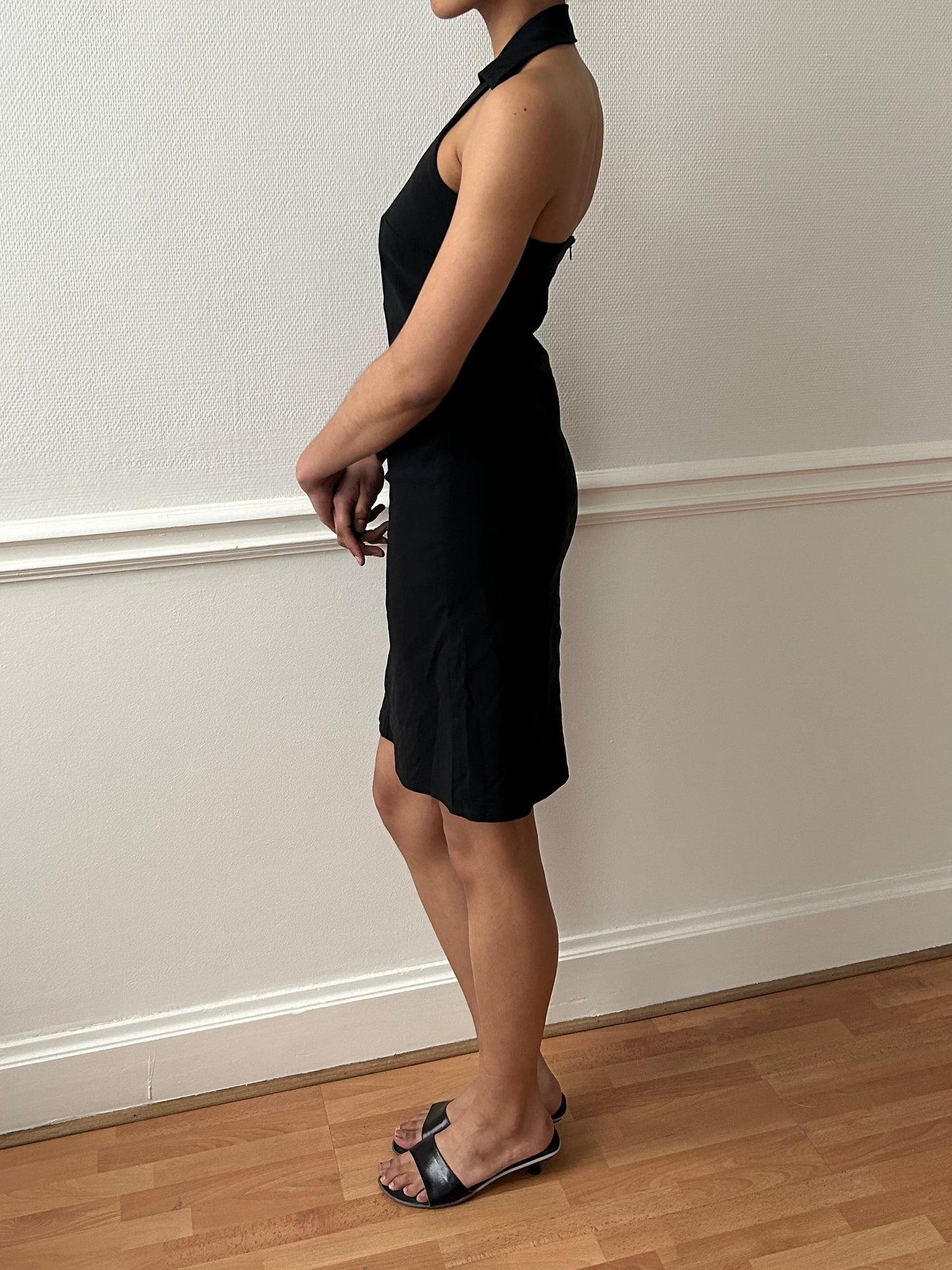 90s BLACK HALTER DRESS