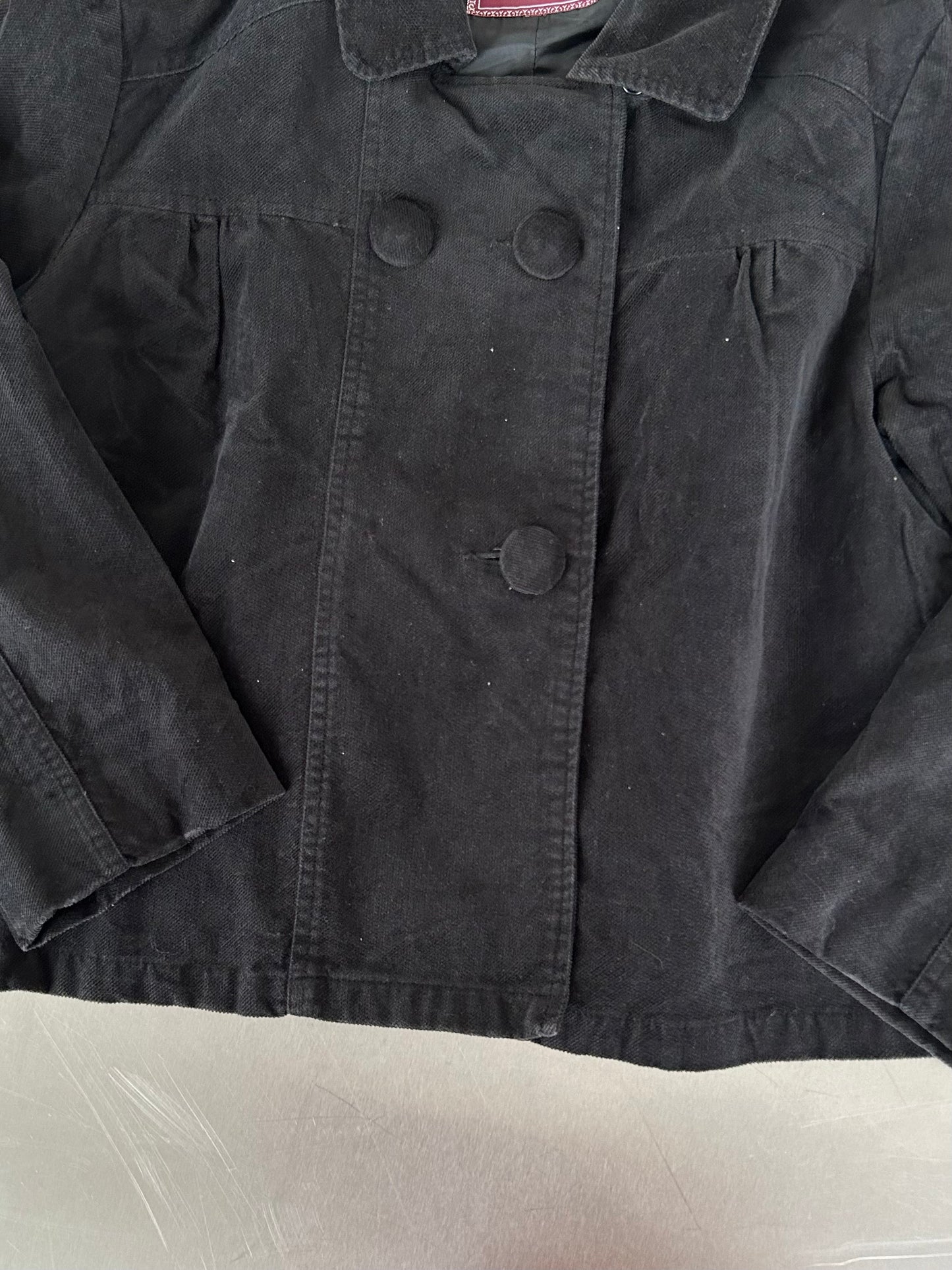 90s BLACK CORDUROY PEACOAT