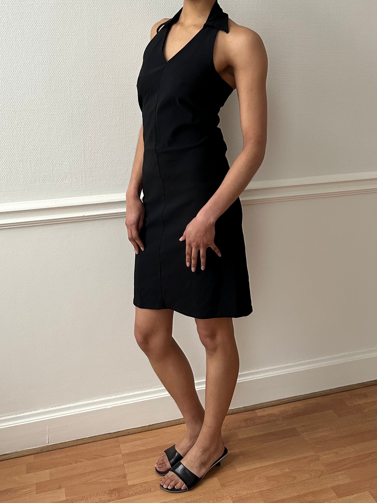 90s BLACK HALTER DRESS