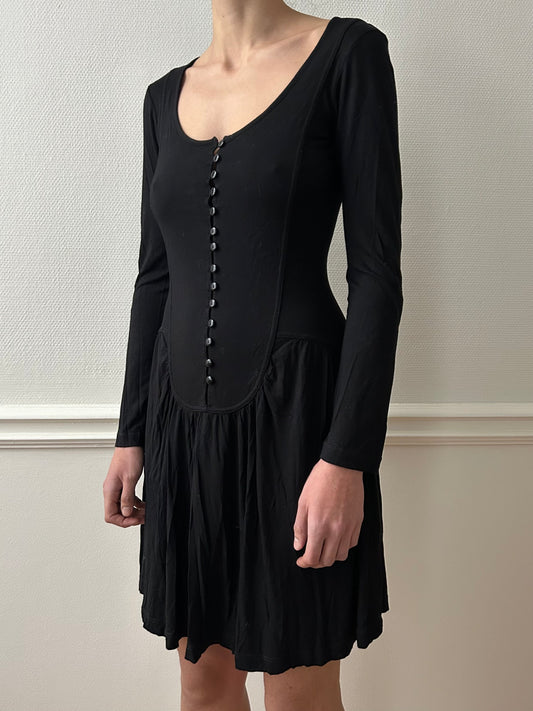 90s BLACK BUTTONS DRESS