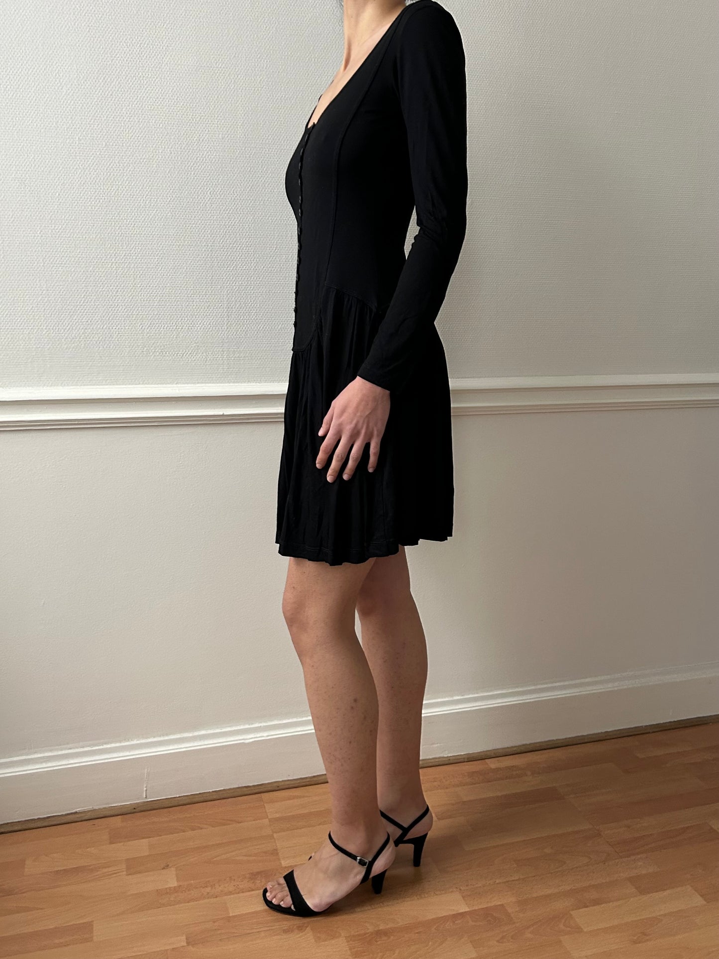 90s BLACK BUTTONS DRESS