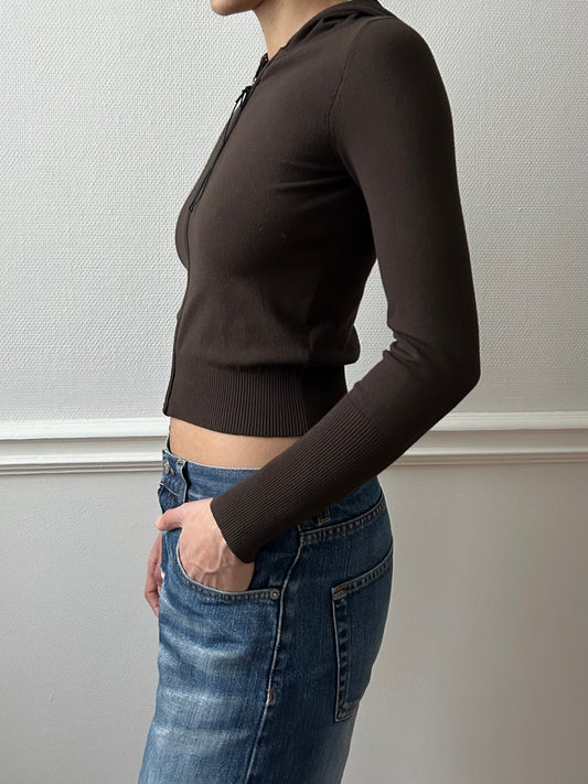 90s BROWN ZIP UP KNIT